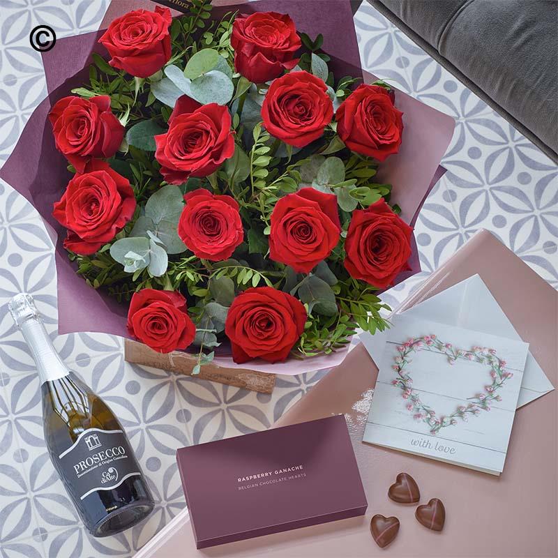 Valentine's Dozen Large-headed Red Roses Gift Set